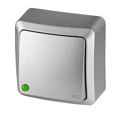 Afbeelding van ELEKTRO PLAST BERG opbouwschakelaar, eenvoudige schakelaar, enkelvoudig, zilver, compacte afmetingen, wit