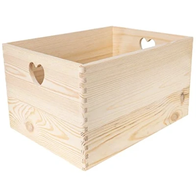 Afbeelding van Creative Deco XXL Grote Houten Doos Kist 40 x 30 24 cm met Handgrepen Hart Ongeverfd Onvoltooide Hout Perfect voor Documenten, Kostbaarheden, Speelgoed en Gereedschap