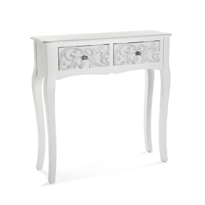 Afbeelding van Versa Anjali Bijzettafel voor in de Hal Entree Haltafel, Console Tafel, met 2 lades, Afmetingen (H x B H) 80 25 cm, Hout, Kleur Wit