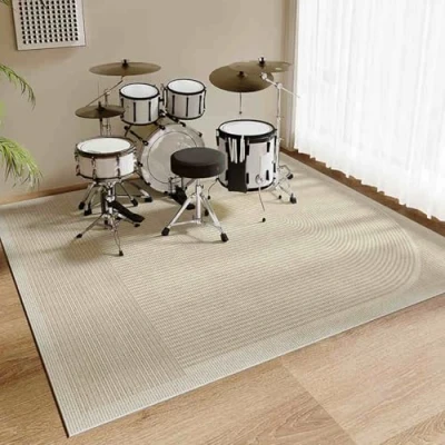 Afbeelding van Drumtapijt, drummat, antislip, geluiddicht tapijt, 120 x 100 cm, pads, drumaccessoires, voor drumset, vloerbescherming, platenpad spatbekken, bekkenstandaarden, drumtapijt