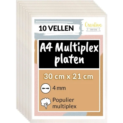 Afbeelding van Creative Deco 10 x A4 Multiplex Platen 300 210 4 mm (+/ 0.5 mm) van Hout Ideaal voor Huisdecor, Ambachten, Laserknipsel, CNC Machine, Rolzaag, het Stenciling, Pyrografie