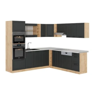 Afbeelding van Vicco Hoekkeuken R Line, Antraciet landhuis/gouden eik, 237 x 247 cm , WB Marmer