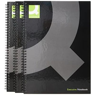 Afbeelding van Q Connect Hardback Wirebound Boek, A4, Zwart, Pack van 3