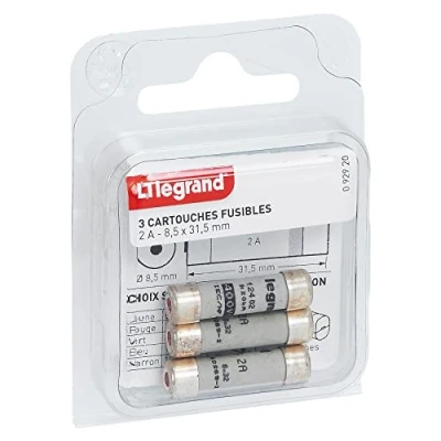 Afbeelding van Legrand leg92920 cartridge zekeringen 2 A/8,5 x 31,5 mm/set van 3