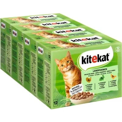 Afbeelding van KITEKAT Portiezakken multipack landpicknick in saus 4x12x85g kattenvoer natvoer