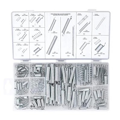 Afbeelding van Compressieveer, verlengveren, assortiment veer van trekmetaal, spanning, drukveren, veren met opbergdoos, 200 stuks