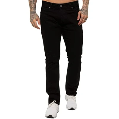 Afbeelding van 989Zé ENZO Heren Stretch Rechte Been Regular Fit Klassieke Denim Jeans Alle Taille Maten, Zwart, 30W / 30L