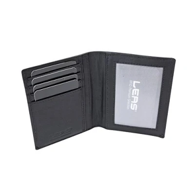 Afbeelding van LEAS ID kaarthoes, creditcardmap, kaartmap, dun met RFID bescherming, voertuigkaartmap, vlak folie, echt leer, zwart, 9x12cm, Klassiek
