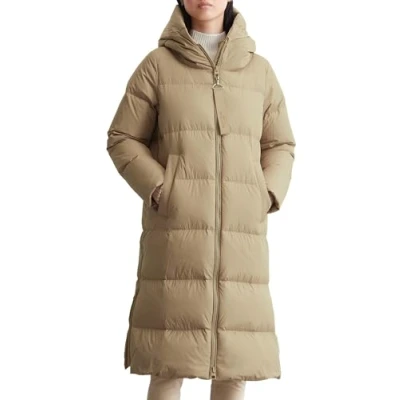 Afbeelding van Marc O&#039;Polo Puffer COAT WITH HOOD SIDE Slits Zipper WELT Pockets Backpack Belts Donsjas, Dames, Maat: 44, Soft mocca