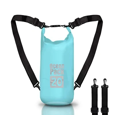 Afbeelding van Dry Bag Waterdichte rugzak, rolsluiting en schouderriem, telefoontas heuptas voor zee, boot, vissen, rafting, strand, watersport, Lichtblauw, 20l, tas