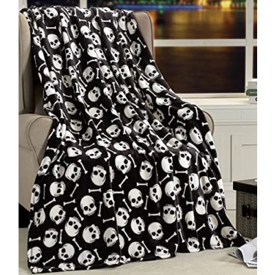 Afbeelding van Elegant Comfort Lichtgewicht deken Halloween thema, zacht, gezellig en pluche gooi dekens, perfect om te loungen dit griezelige seizoen, 50 x 60 inch, schedel botten,