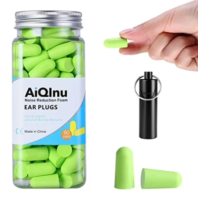 Afbeelding van AiQInu Oordopjes om te slapen, gehoorbescherming, oordopjes, 60 paar, 38 dB SNR, superzacht schuim, geluidsbescherming, ideaal voor snurken, leren, reizen, concerten, groen