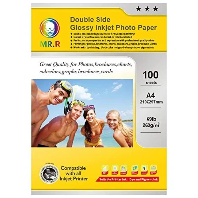 Afbeelding van MR.R 260gsm 100 Vellen A4 Glanzend Inkjet Fotopapier dubbelzijdig Instant Droog Waterdicht Wit Fotobladen 210x297mm