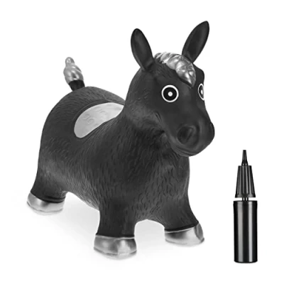 Afbeelding van Relaxdays skippy dier paard springdier bpa vrij opblaasbaar springbeest zwart