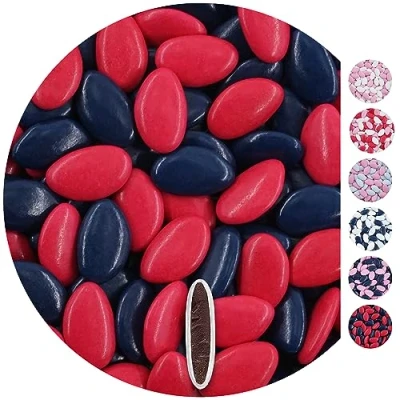 Afbeelding van EinsSein 1kg chocolade dragees Mix lichtroze donkerblauw bruiloft chocoladebollen choco choups omhuld confetti rokante koekjes candy bar candybar geboorte communie geschenken voor gasten