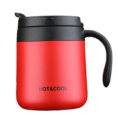 Afbeelding van Gteller 350 ml roestvrijstalen koffiemok, dubbelwandige geïsoleerde vacuümmok met deksel en handvat, houdt drank warm koud (rood)