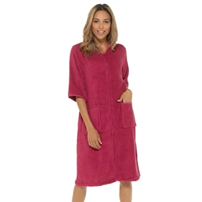 Afbeelding van Undercover Badstof voor dames, 100% katoen, met ritssluiting en capuchon, badjas, droogbadjas, Wijn, 40 42