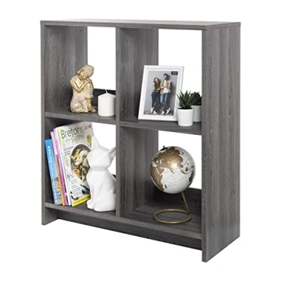 Afbeelding van Iris Ohyama, Kubus boekenkast / Open houten plank Kast met 4 planken , Eenvoudige montage, modulair, Kantoor, woonkamer, school Wood Shelf WOS Grijs Eiken