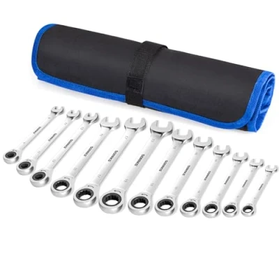 Afbeelding van Ratelsleutelset, ringsleutelset, moersleutelset 8 19 mm, 12 stuks stalen sleutel, ringsteeksleutel voor fietsreparatie autoreparatie
