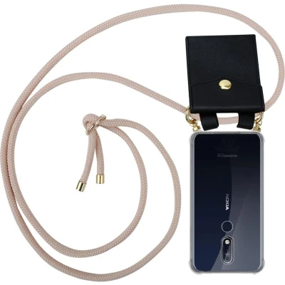 Afbeelding van Cadorabo Hoesje geschikt voor Nokia 7.1 in PEARLY ROSE GOUD Silicone Mobiele telefoon ketting beschermhoes met gouden ringen, koordriem en afneembare etui