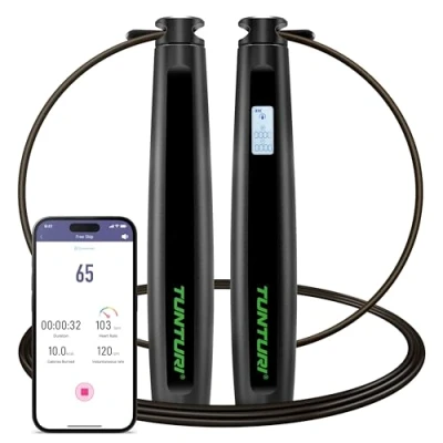 Afbeelding van Tunturi Smart Jump Rope Springtouw Voor kinderen en Volwassenen Bluetooth 4 programma&#039;s Verstelbaar Incl Display App