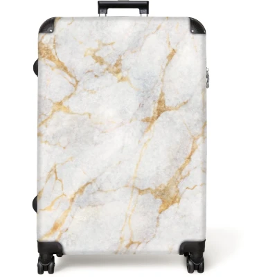 Afbeelding van NoBoringSuitcases.com® Koffer groot Reiskoffer lichtgewicht Marmer Wit Goud Abstract Marmerlook Rolkoffer met 4 wielen Grote trolley XL 98 liter bagage