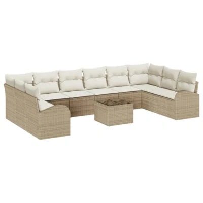 Afbeelding van vidaXL 11 delige Tuinsofa Set met Kussens Bruin Poly Rattan