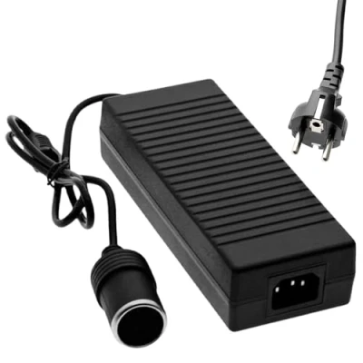 Afbeelding van Vegena Auto voedingsadapter, spanningsomvormer 220 V naar 12 V, 180 W/15 A omvormer, adapter met sigarettenaansteker, voeding voor koelbox, autostofzuiger, autokoelkast, compressor, bandenpomp
