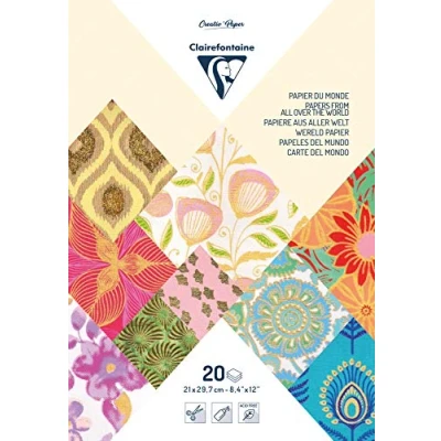 Afbeelding van Clairefontaine Ref 95097C PaperTouch Handmade Papers (Pack van 20 vellen) A4 (210 x 297mm) in formaat, zuurvrij papier, geschikt voor snijden en lijmen geel/sinaasappels