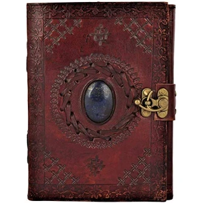 Afbeelding van OVERDOSE LJ BRUIN met stenen lederen dagboek slot handgemaakt voor studenten, kantoorgebonden mannen en vrouwen schetsboek notitieboekdagboek 15 x 20 cm