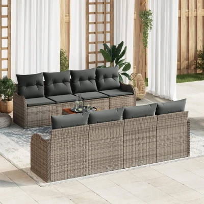 Afbeelding van vidaXL 9 Piece Tuin Sofa Set met Kussens Grijs Poly Rattan Acacia