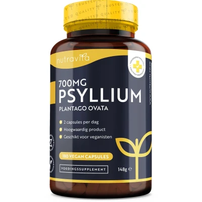 Afbeelding van Nutravita Psylliumvezels capsules Psyllium Husks Vezel Supplement 1400mg, 180 Veganistische capsules, 100% Pure Plantago Ovata Plantenzaden, goed voor darmspoeling en reiniging