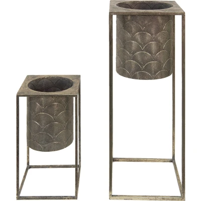 Afbeelding van Clayre &amp; Eef Bloempot Set van 2 Goudkleurig Bruin Ijzer Plantenpot