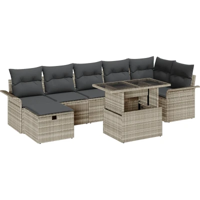 Afbeelding van vidaXL 8 delig Tuin Sofa Set met Kussens Lichtgrijs Poly Rattan