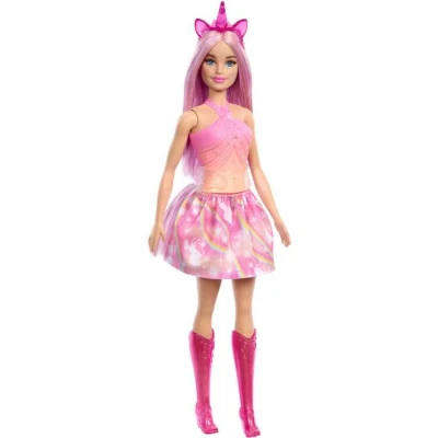 Afbeelding van Mattel Eenhoornpop met roze haar en kleurrijke outfit