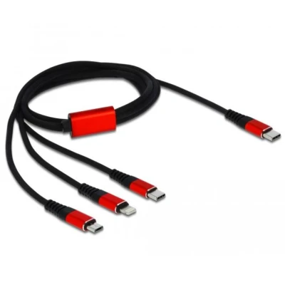 Afbeelding van Delock USB Charging Cable 3 in 1 Type C™ to Lightning™ / Micro m black red