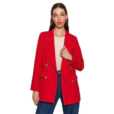 Afbeelding van Trendyol Dames rechte lange mouwen oversized blazerjas, dark red, 38