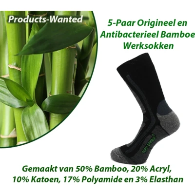 Afbeelding van 5 Paar Antibacterieel Bamboe Werksokken Maat 43 45