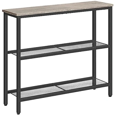 Afbeelding van HOOBRO Smalle consoletafel, bijzettafel met 2 planken, banktafel, metalen frame, in industrieel design, voor hal, entree, woonkamer, slaapkamer en kantoor, greige zwart EBG73XG01