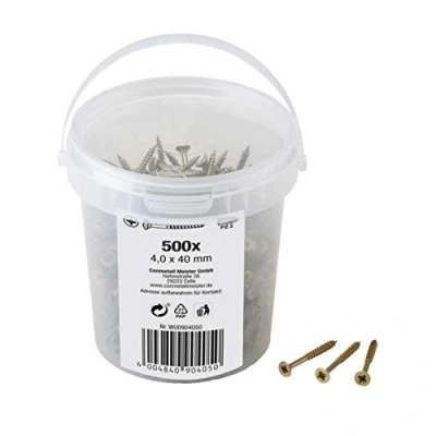 Afbeelding van Meister Universele schroeven 4,0 x 40 mm 500 stuks in een set verzonken kop PZ Pozidriv aandrijving gedeeltelijke schroefdraad geel verzinkt/schroevenset/schroefemmer / 904050