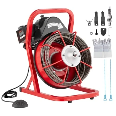 Afbeelding van VEVOR Reinigingsmachine voor afvoeren, 127 x 7,5 cm, grondboor met handmatige voeding, elektrische afvoerreinigingsmachine 250 W, 4 snijmachines, voetschakelaar perslucht