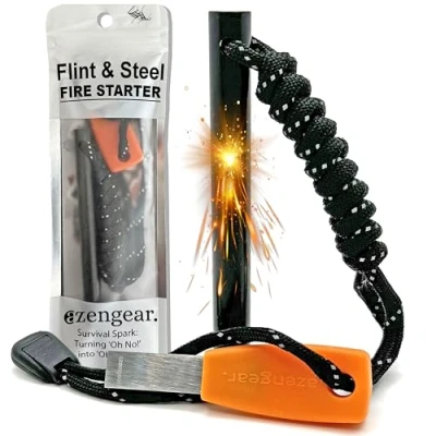 Afbeelding van Camping vuursteen en staal vuurstarter, 10x100mm (0.4x4in) Ferro Staaf, HSS Striker, Paracord, Waterdichte Outdoor Survival Kit aZengear