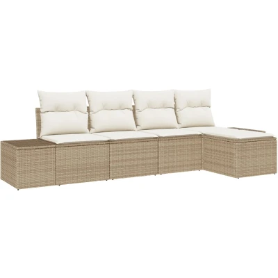 Afbeelding van vidaXL 5 Piece Tuin Sofa Set met Kussens Beige Poly Riet