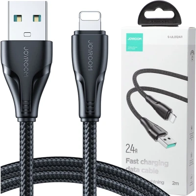 Afbeelding van Joyroom 1.2m Nylon Lightning oplaadkabel 2.4A snellaadfunctie Zwart
