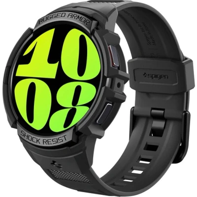 Afbeelding van Samsung Galaxy Watch 6 44 mm Hoes: Spigen Rugged Armor Pro Case Shockproof/Valbescherming Bumper Zwart Kunststof Smart Covers