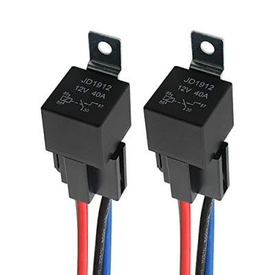 Afbeelding van QitinDasen 2 Stuks 4 Pin Auto Relais, 12V 40A SPST Automobiel Relais met Harnas Stopcontact en 14/16 AWG Voorbedraad, voor Vrachtwagen Boot (Zwart)