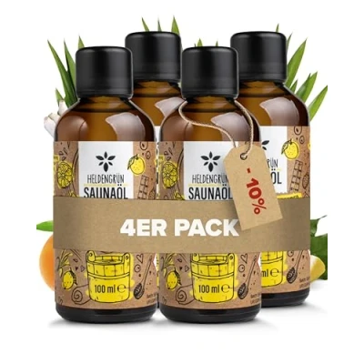 Afbeelding van Heldengrün biologische sauna infusie citrusbetovering, echte oliën, olie met mandarijn, citroen en citroengras, infusiemiddel etherische olie, 4 x 100 ml
