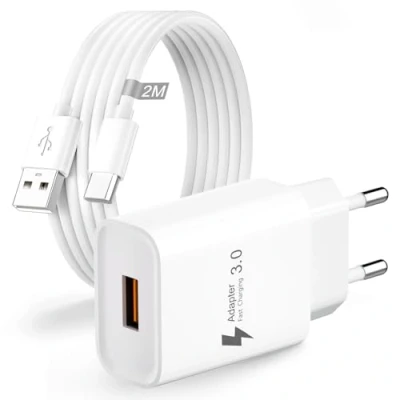 Afbeelding van USB oplader, 18 W Quick Charge 3.0 C oplaadkabel met voeding, stekker, snellader, laadstekker, netstekker, mobiele telefoonlader voor Samsung Galaxy S24, S23, S22, S21, S20, S10,