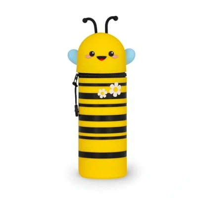 Afbeelding van Legami Kawaii etui voor school 2 in 1 van zachte siliconen, bijenthema, pennenhouder op tafel, ritssluiting, kleurpotloden, viltstiften, hoogte 21,5 cm