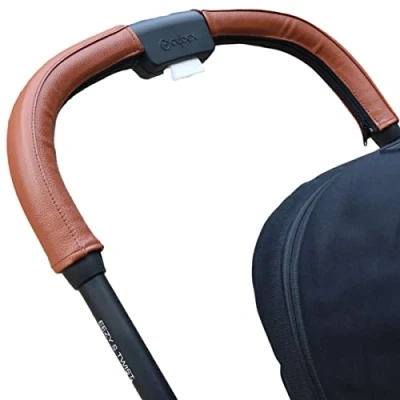Afbeelding van Babykinderwagen PU lederen handvat cover compatibel met Cybex Eezy S Twist (+) 2 kinderwagen, afneembare kinderwagen mouw ritssluiting (voor moeder handvat, bruin)